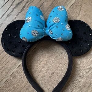 Custom Rhinestone Blue Mouse Ears Headband